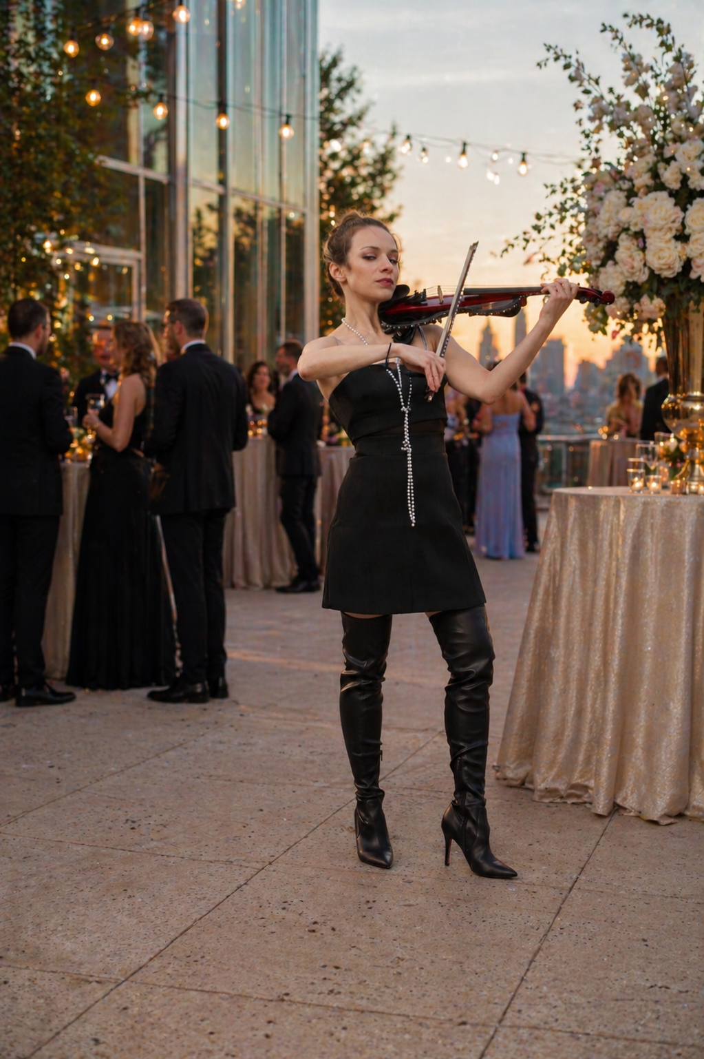 Julie Schatz playing violin at an outdoor event